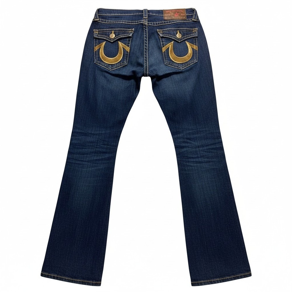 True Religion Womens 30 Dark Wash Blue Flare Jeans Vintage Y2K Boho Stretch